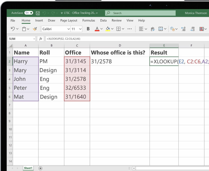 Capture d'écran Excel avec fonctions et données.