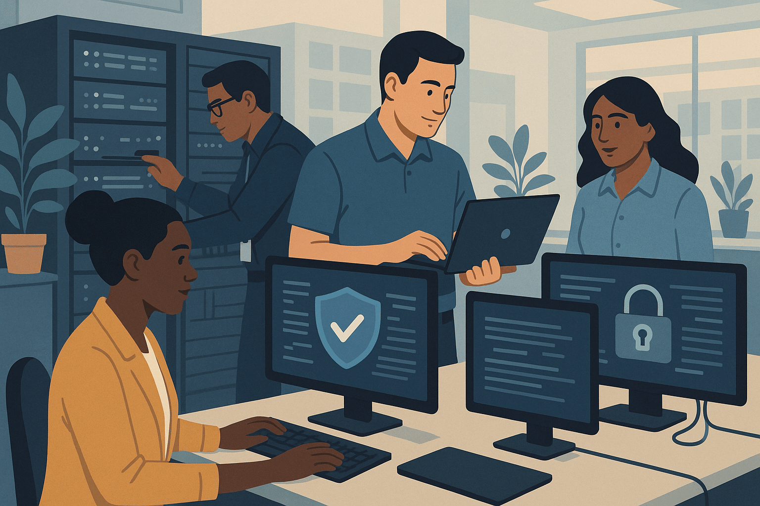 Équipe de sécurité informatique au travail