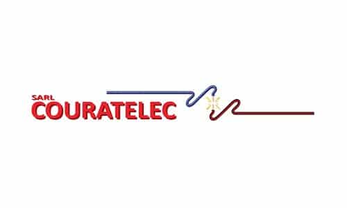 Logo SARL Couratelec avec fil électrique rouge et bleu
