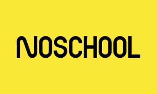 Texte 'NOSCHOOL' sur fond jaune