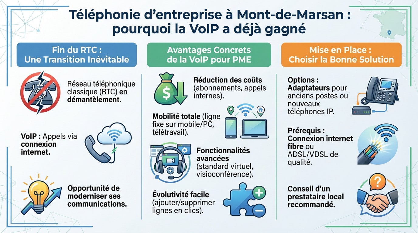 Téléphone IP moderne sur un bureau d'entreprise à Mont-de-Marsan illustrant la transition vers la VoIP
